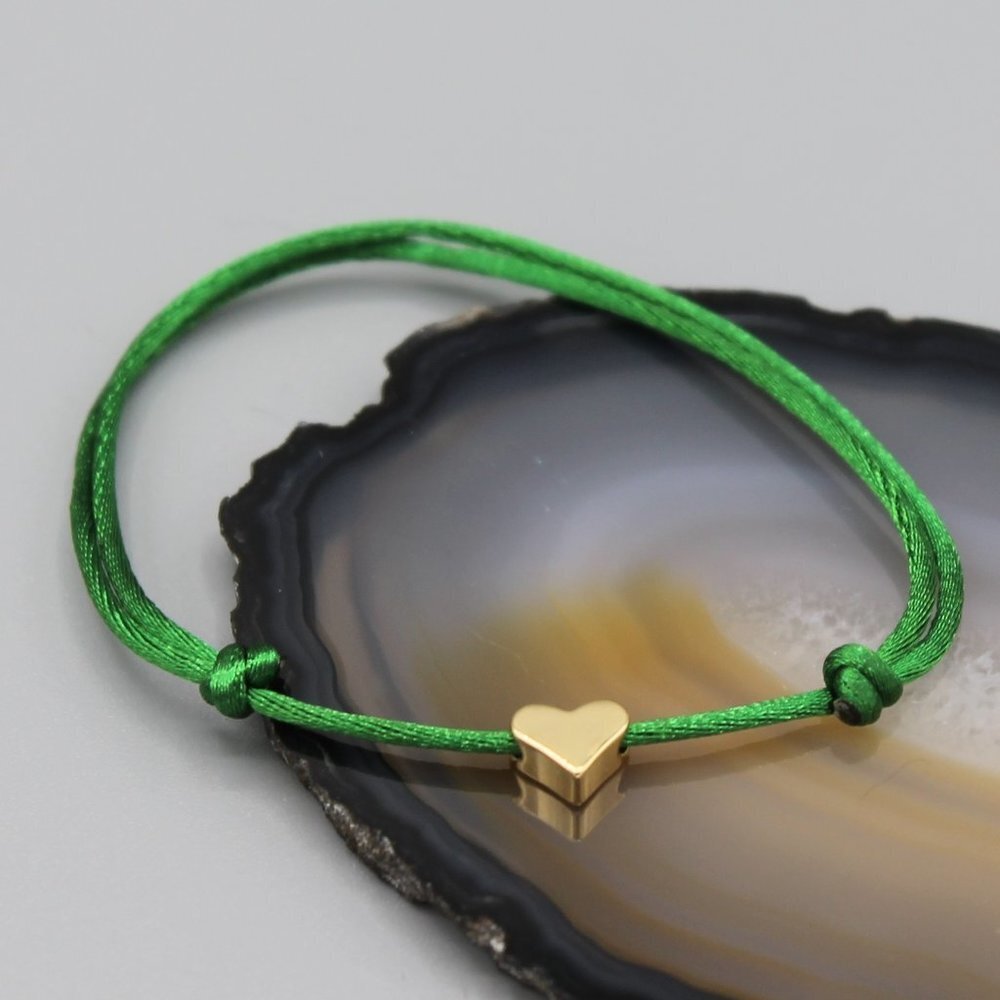 Jewelry heart green gold string bracelet adjustable fashion delicate brand new